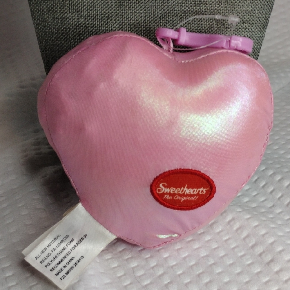 Sweethearts Pink Heart-Shaped Date Night Plush Bag Charm - Picture 3 of 4